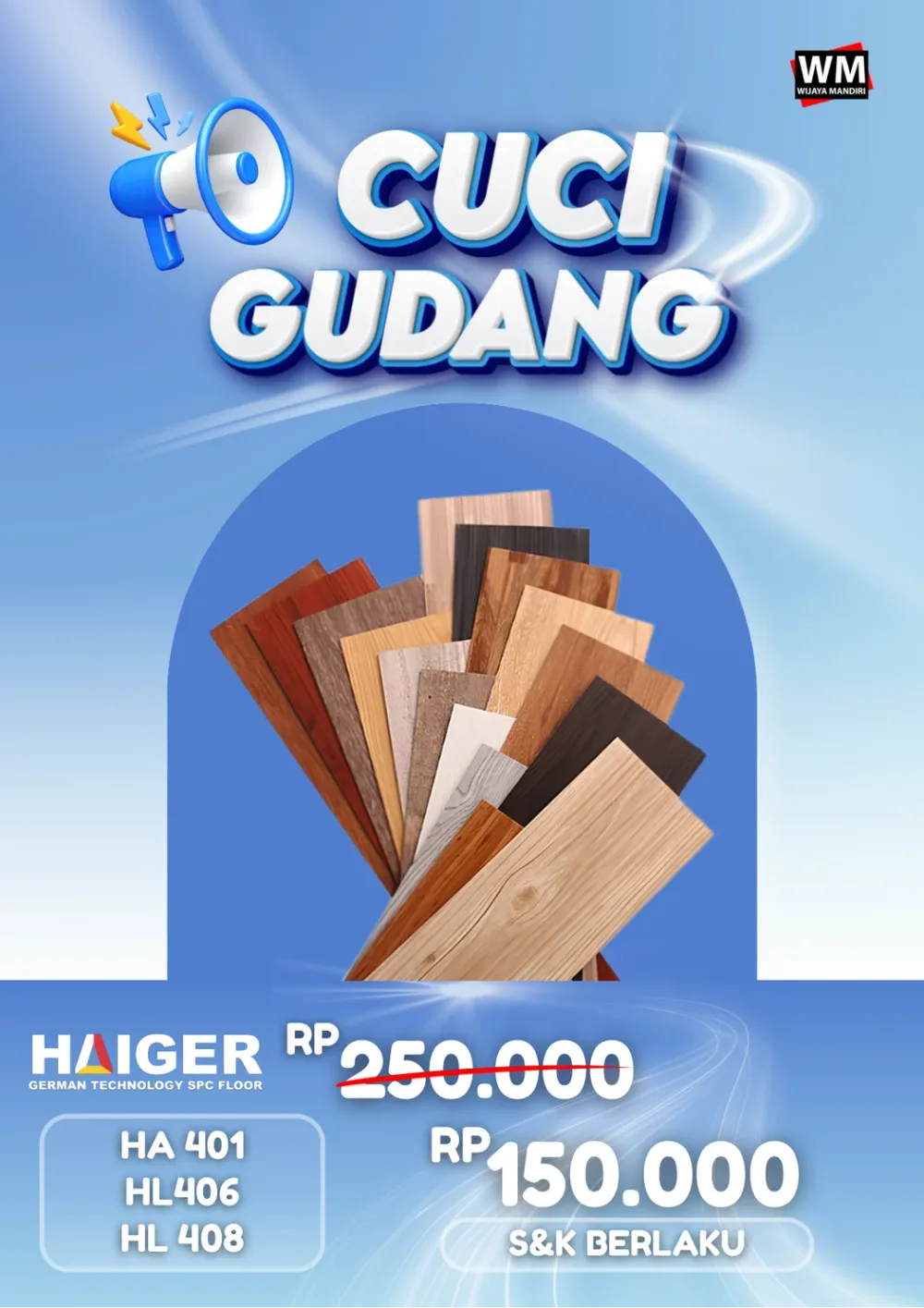 Promo Cuci Gudang Lantai SPC Haiger, harga Rp150.000 dari Rp250.000