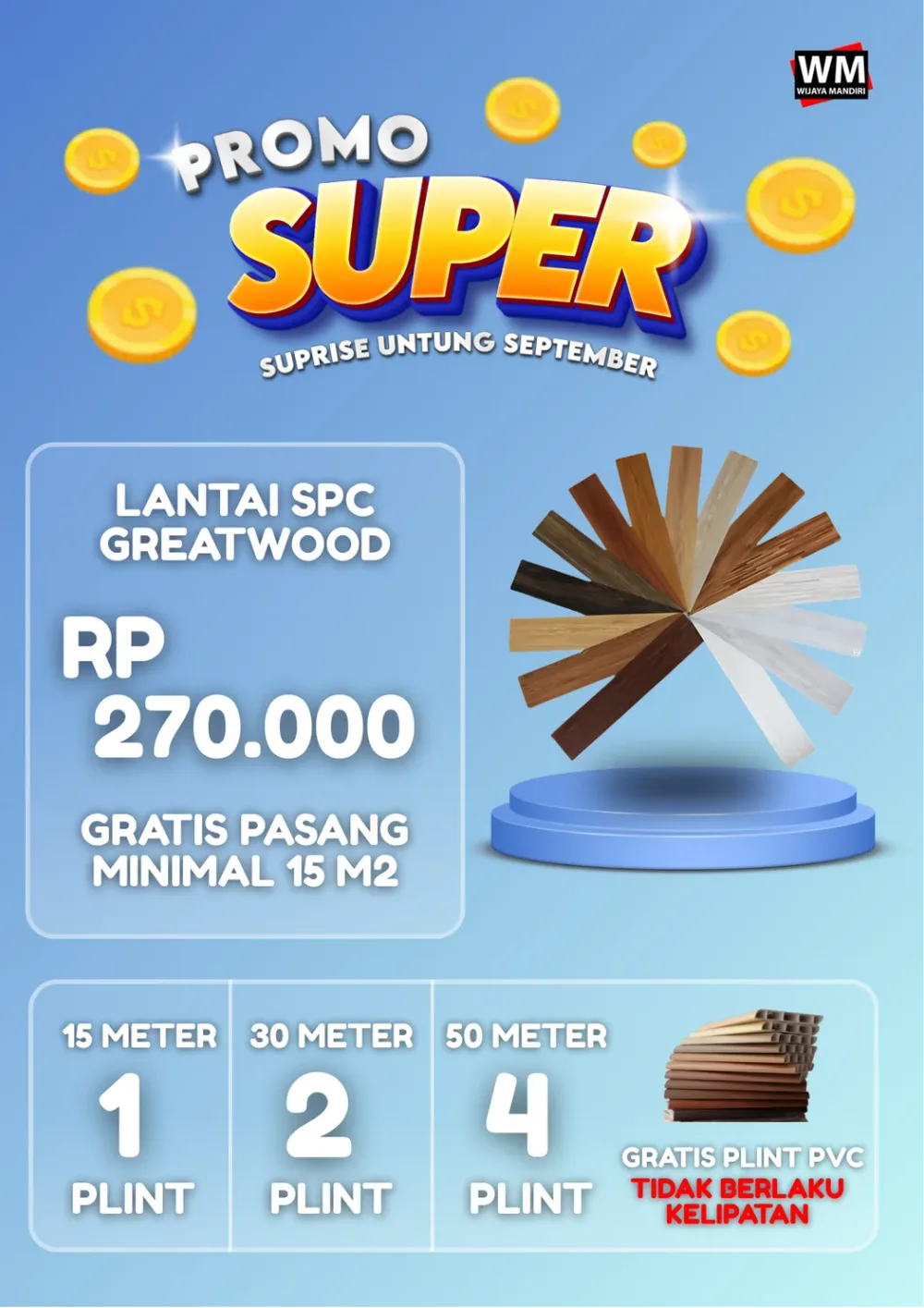 Promo Super Lantai SPC Greatwood Rp270.000, gratis pasang minimal 15 m2